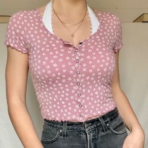 American Eagle pink floral crop top